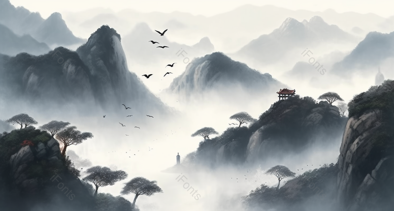 云景新中式水墨山水画背景图,插画/手绘图,插画/手绘图库,插画/手绘图下载,插画/手绘